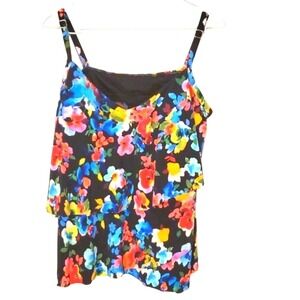 Floral Tankini Swimsuit Top Layered Ruffle Plus Size Swimwear